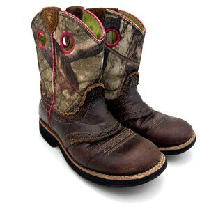 Ariat Fatbaby Pink Camo Brown Western Cowboy Boots pink brown leather youth size